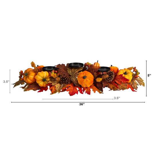 36" Maple Leaves, Pumpkin & Berries Fall Harvest Candelabrum Arrangement